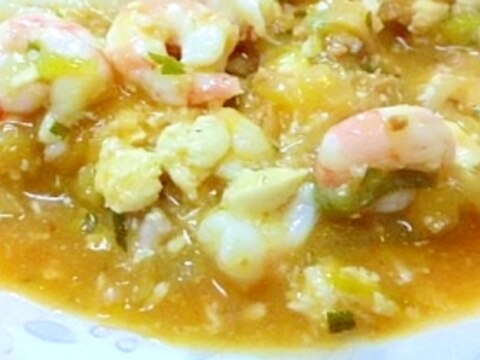 麻婆豆腐の素で　　エビチリならぬ　麻婆海老